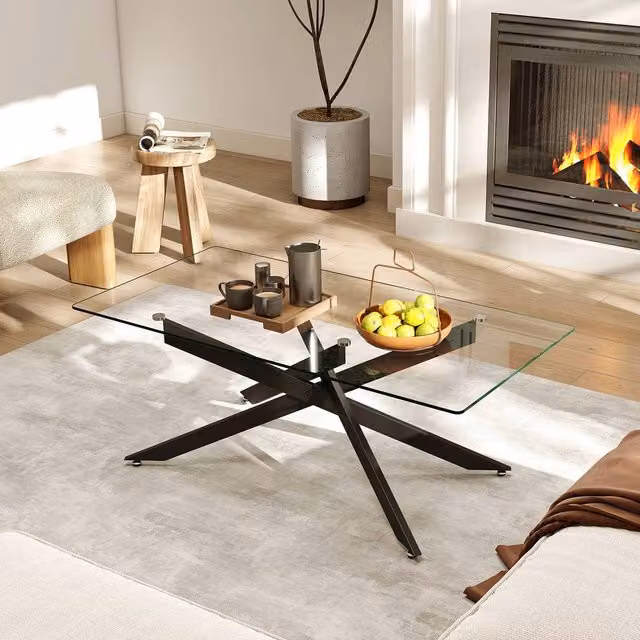 Costway Modern Rectangular Glass Coffee Table in Black