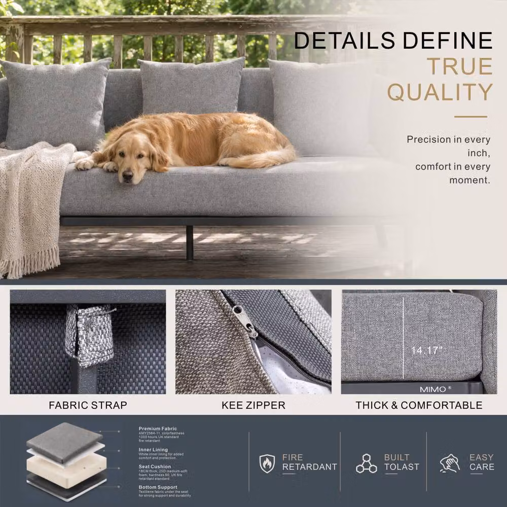 Mimo Powder Coated Aluminium Three-Seater Sofa in Grey with Scatter Cushions – 3