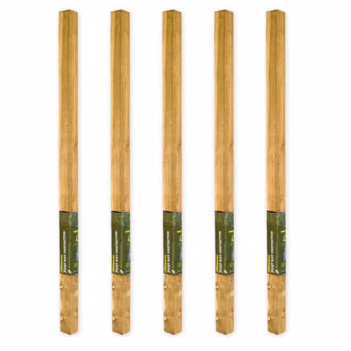 Postsaver Pack of 5 Brown Square Pressure-Treated Wood Fence Posts, 7.5 x 7.5 cm, 1.8 m Long
