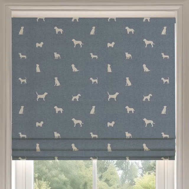 Ante Decor Woof Printed Blue Cotton Made To Measure Roman Blind
