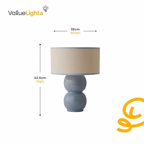 ValueLights Gemma Green Glazed Ceramic Table Lamp with Linen Drum Shade and LED Bulb – 3