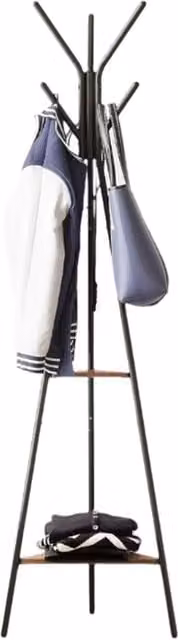 Modcraft Industrial Tripod Coat Rack Stand with 2 Shelves in Brown and Black