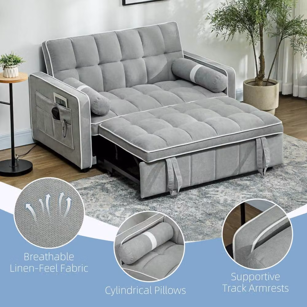 Wyld Haus Tapa 2 Seater Linen Effect Sofa Bed in Light Grey with White Trim, W/D/H: 138.5 x 86.0 x 87.0 cm – 5