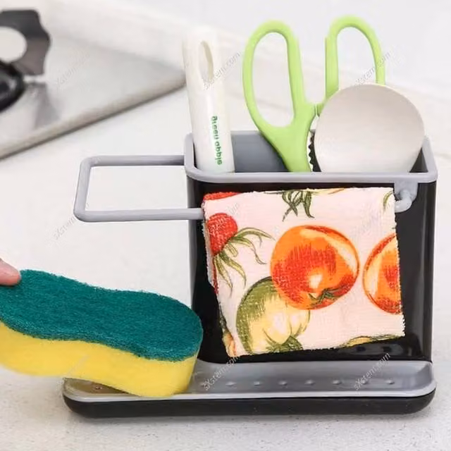 Livingandhome Black Plastic Freestanding Kitchen Sponge Cloth Holder Sink Caddy Organizer