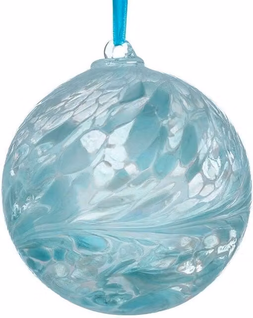 Sienna Glass Pastel Blue Abstract Glass Friendship Ball Bauble, Diameter: 10 cm