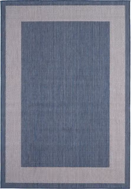 The Rugs Ecology Collection Bordered Outdoor Rug in Blue, 140 cm