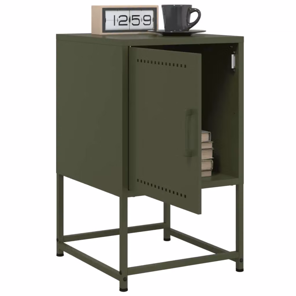 Berkfield Home Set of 2 Industrial Metal Bedside Cabinets in Olive Green, W: 36 cm, D: 39 cm, H: 60.5 cm – 4