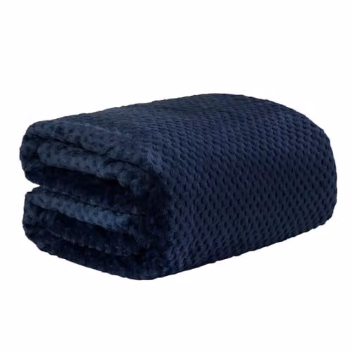 Dreamscene Navy Blue Fleece Blanket, Soft Waffle Honeycomb King Size Sofa Throw, W: 200 cm, D: 240 cm – 1