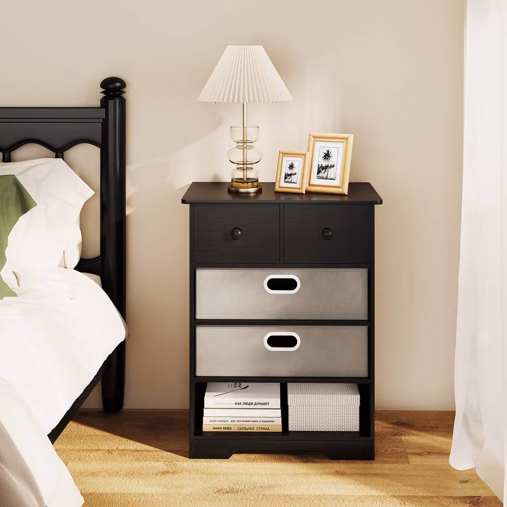 Costway Modern 4-Drawer Dresser with Open Shelves in Black – 4