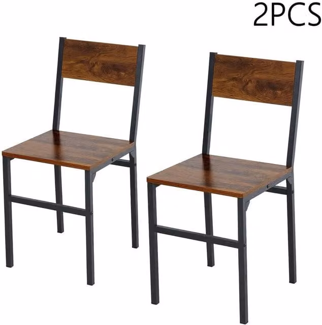 FORGEVIO Set of 2 Industrial Dining Chairs in Brown and Black