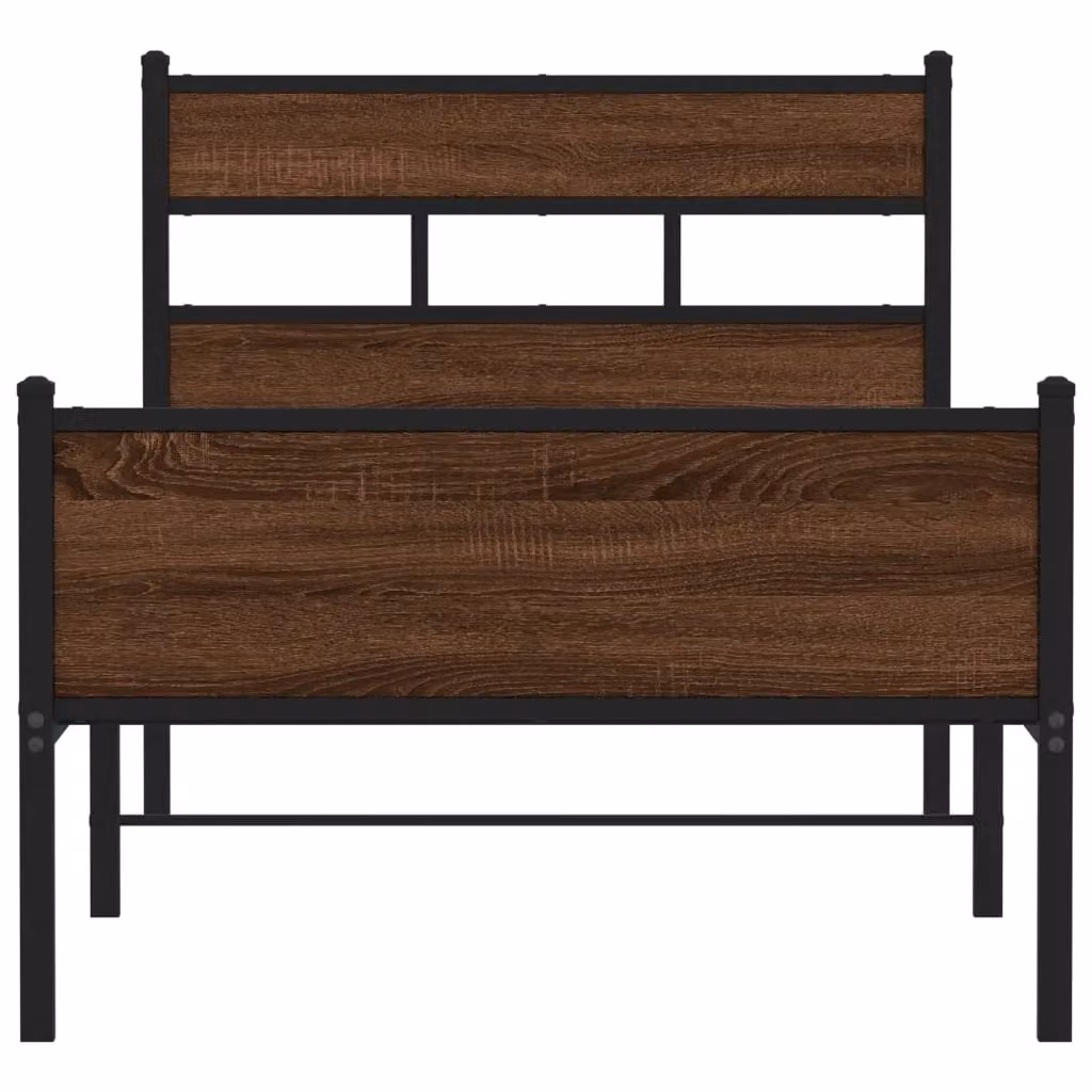 Berkfield Home Small Single Bed Frame in Brown Oak Engineered Wood and Metal – 3