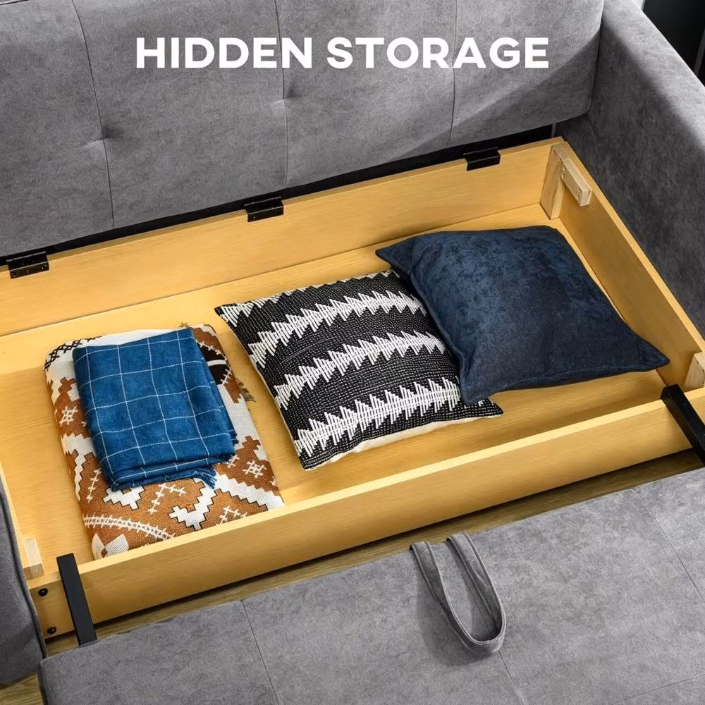 STILVORA 2-Seater Grey Fabric Sofa Bed with Storage and Scatter Cushions – 8