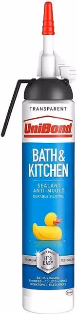 UniBond Mould Resistant Bath and Kitchen Silicone Sealant, Transparent, 208g
