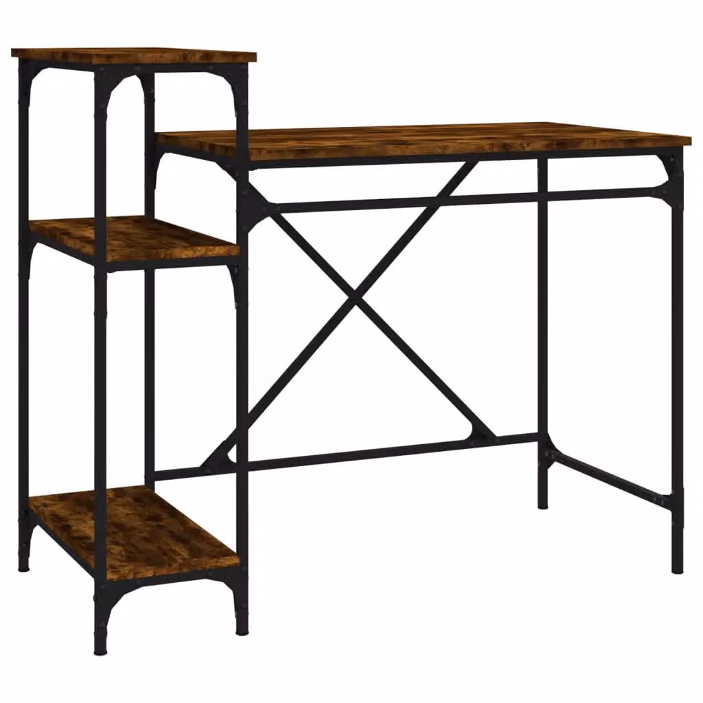 Berkfield Home Industrial Computer Desk with Shelves in Smoked Oak and Brown, W/D/H: 105 x 50 x 90 cm – 2