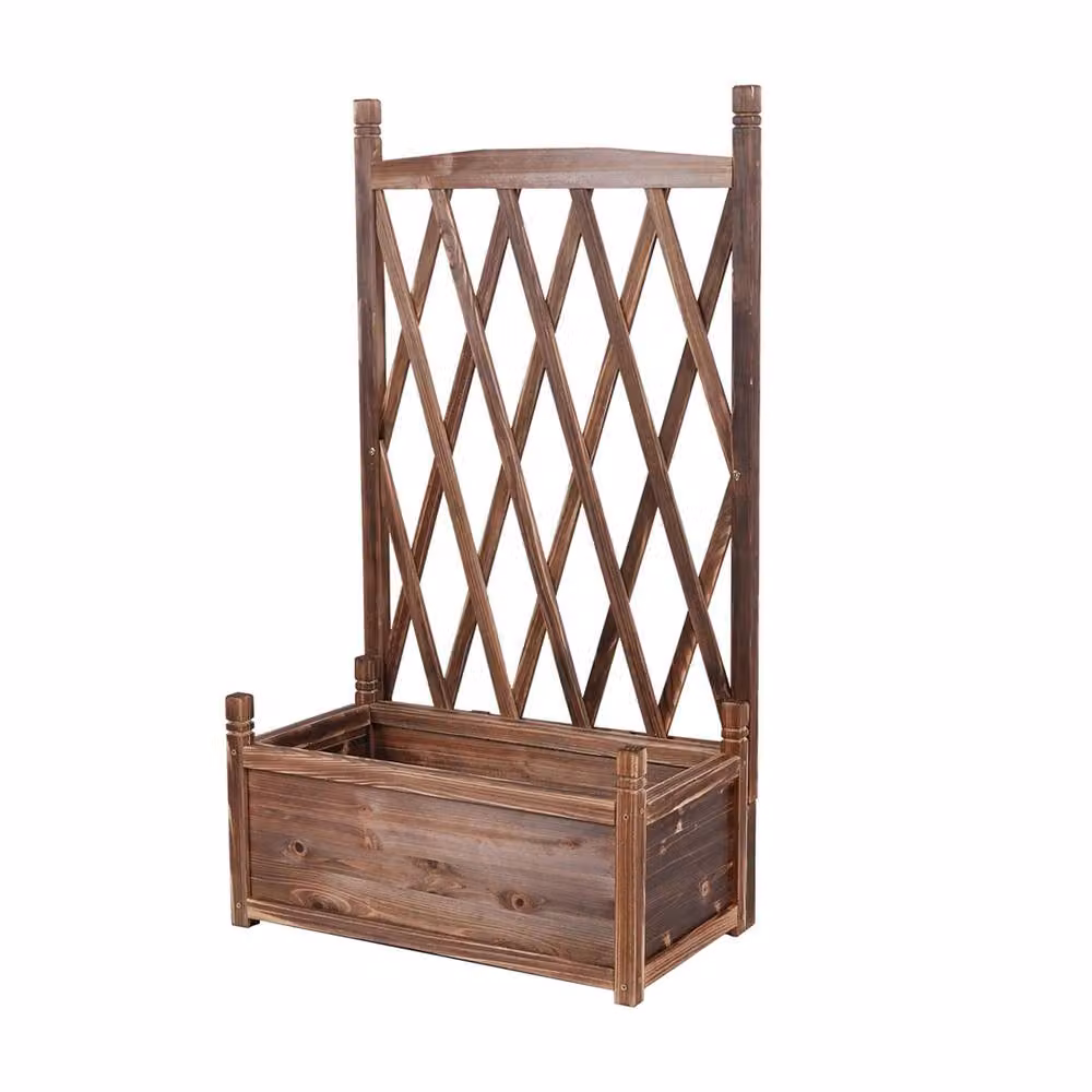 Nordara Brown Wooden Garden Planter with Trellis Pot Stand, W: 64 cm, D: 37 cm, H: 115 cm – 4