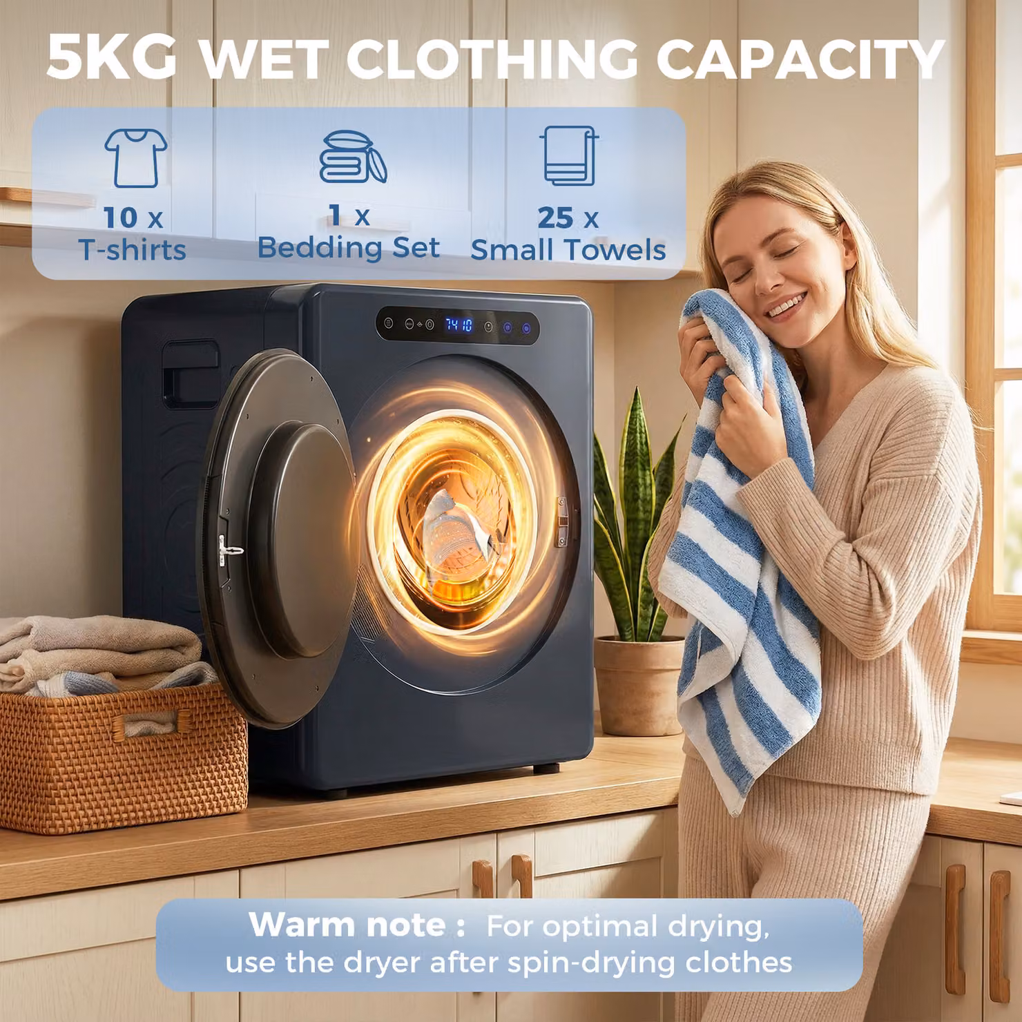 HOMCOM Blue Compact Front Loader Tumble Dryer with 5kg Capacity and Reversible Drum – 4