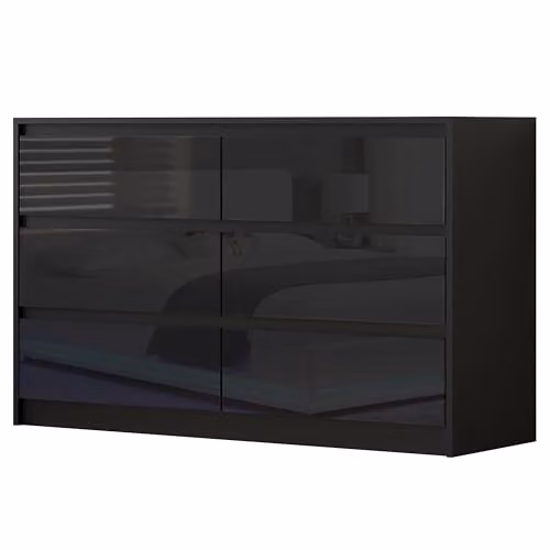 Harmin High Gloss Handleless 6 Drawer Chest of Drawers in Black, W/D/H: 120 x 40 x 75 cm – 3