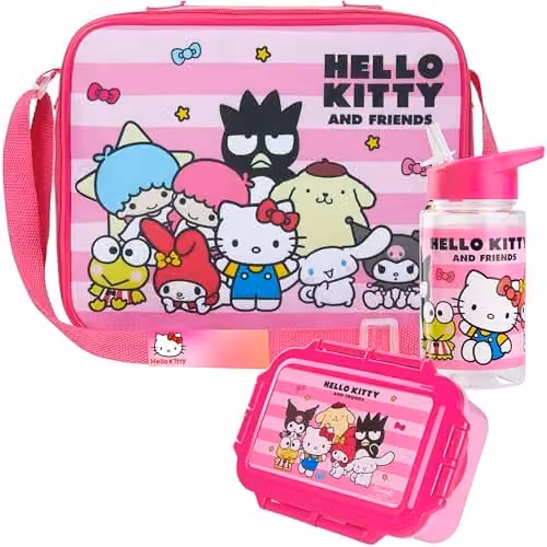 Get Trend Hello Kitty 3 Piece Lunch Set with Water Bottle and Bento Box, Pink, BPA Free