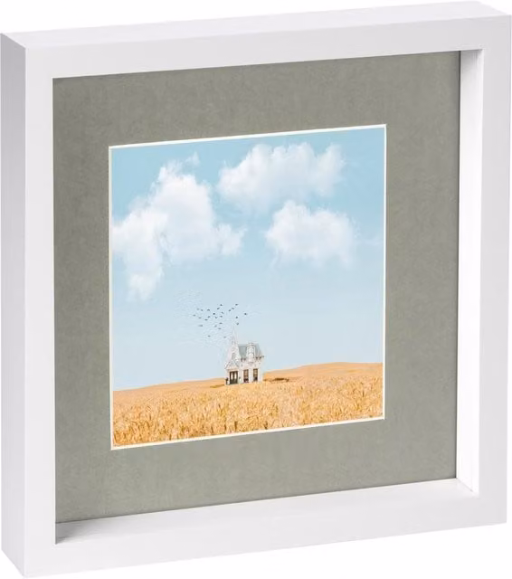 Nicola Spring White and Grey Square 3D Box Photo Frame with 6 x 6 inch Mount, W/D/H: 25.4 x 25.4 x 25.4 cm