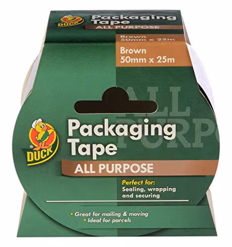 Duck Brown Packing Tape, 1 Roll, W: 50 mm, L: 25 m