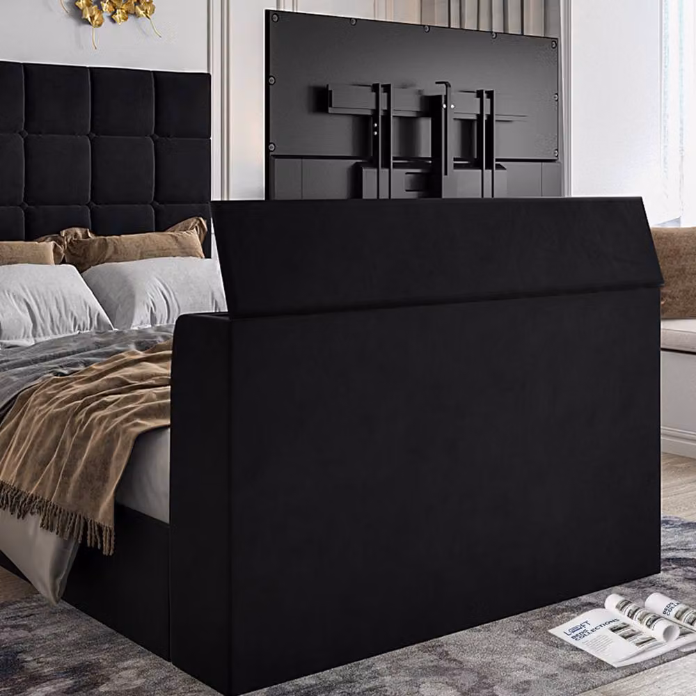 KDMD Woolverstone Black Velvet Upholstered TV Bed Frame, W/D/H: 120 x 200 x 152 cm – 3