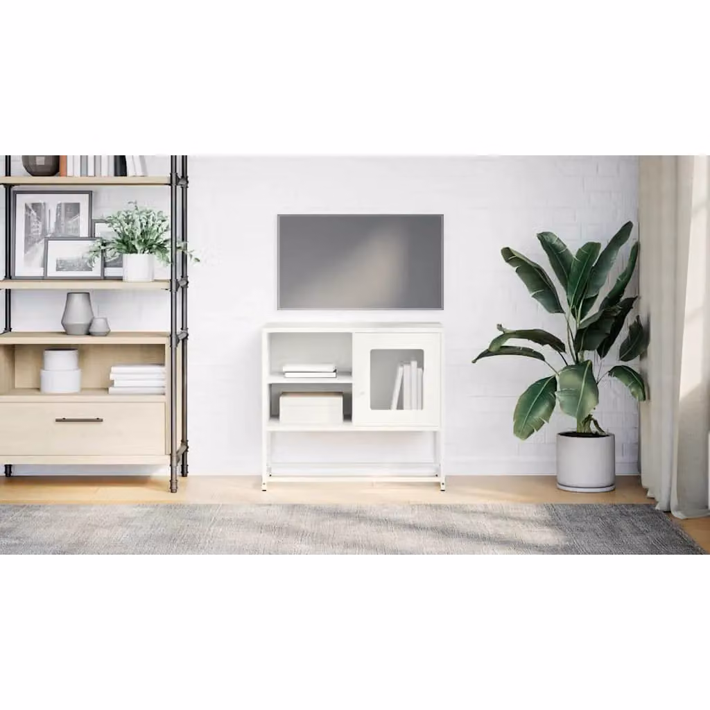 Berkfield Home Industrial TV Cabinet in White Metal, W/D/H: 68 x 39 x 60.5 cm – 2