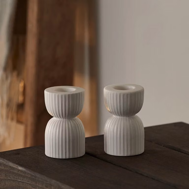 Set of 2 Matte White Ceramic Taper Candle Holders