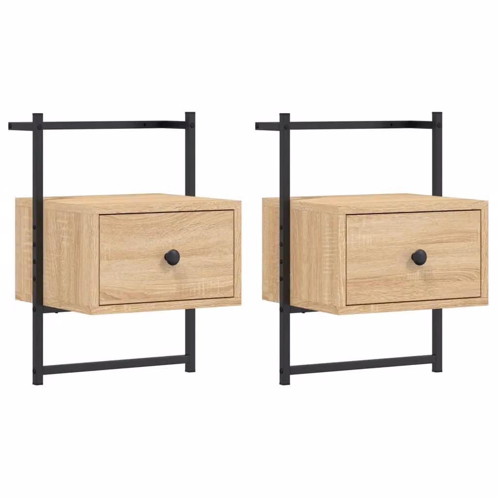 Berkfield Home Set of 2 Wall-mounted Bedside Cabinets in Sonoma Oak Brown, W/D/H: 35 x 30 x 51 cm