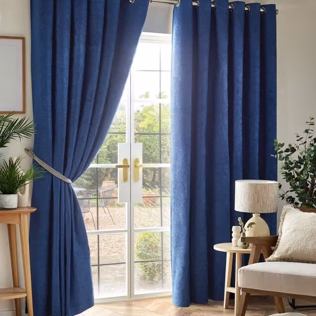 Luxor Living Blue Chenille Blackout Eyelet Curtains, Thermal Insulating Pair, Width: 229 cm, Drop: 229 cm – 1