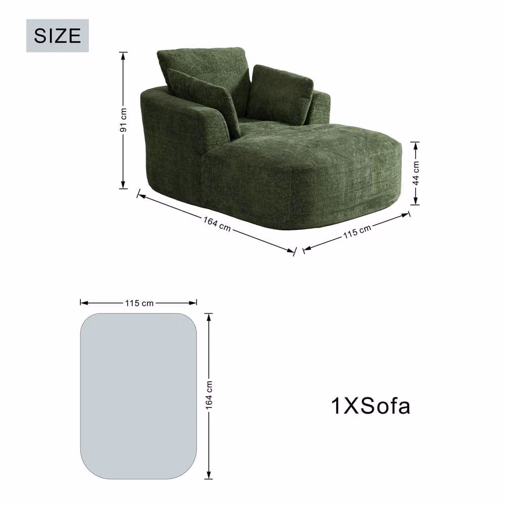 MIMO Green Chenille Upholstered L-Shape Chaise Lounge Sofa with 30D Foam, W/D/H: 164.0 x 115.0 x 91.0 cm – 6