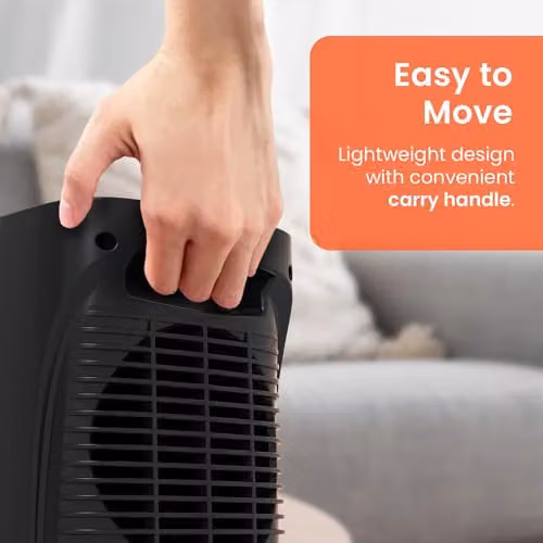 Pro Breeze 1800W Mini Ceramic Fan Heater in Black with Thermostat, Overheat and Tilt Protection – 8