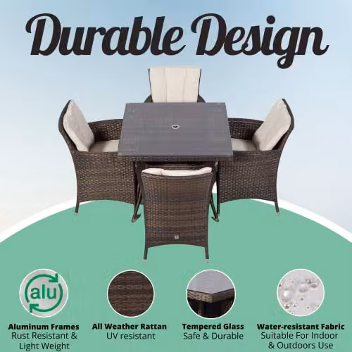Giardino Savannah 4 Seater Rattan Garden Dining Set with Parasol and Cover in Brown, W/D/H: 90 x 90 x 74 cm – 2