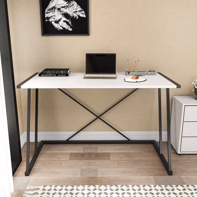 Decorotika Modern Rectangular Writing Desk in Black and White