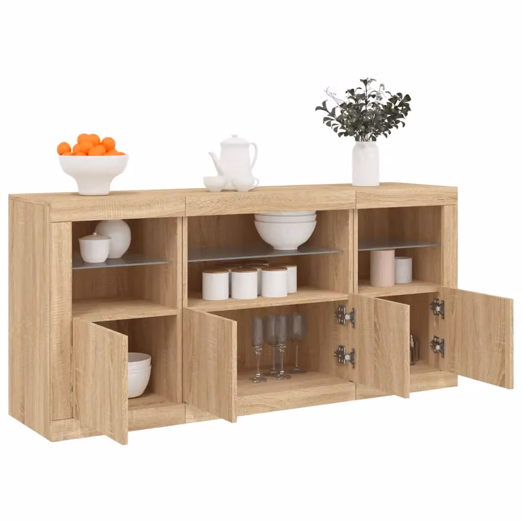 Berkfield Home Modern Sideboard with Integrated LED Lights in Sonoma Oak Brown, W/D/H: 142.5 x 37 x 67 cm – 2