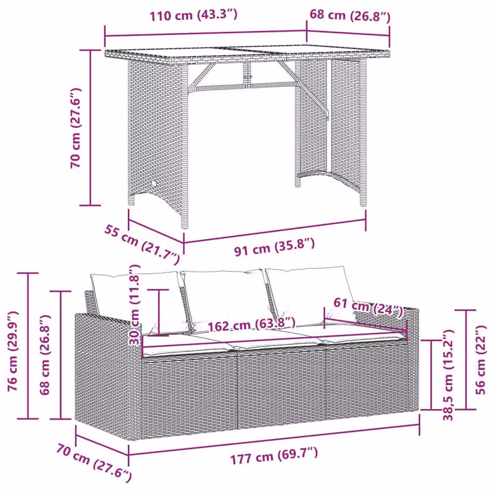 Berkfield Home 2 Piece Modern Garden Dining Set with Grey Cushions and Poly Rattan – 5