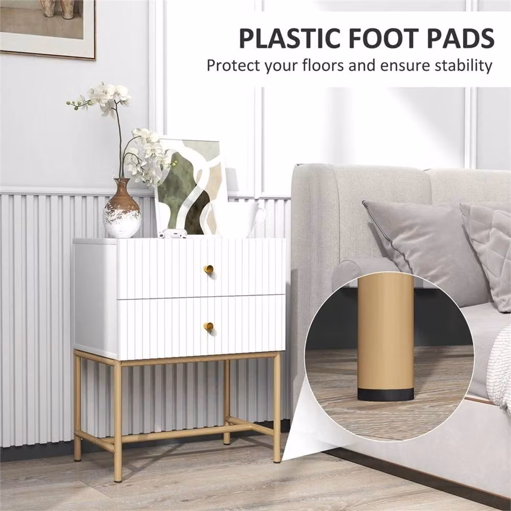 Nordara Modern Bedside Table with 2 Drawers in White and Gold, W/D/H: 30.8 x 48.0 x 60.0 cm – 2