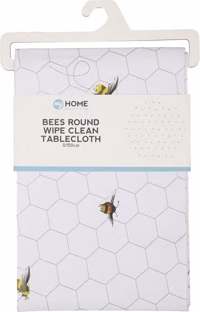 My Home Bees Round White PVC Tablecloth with Graphic Design