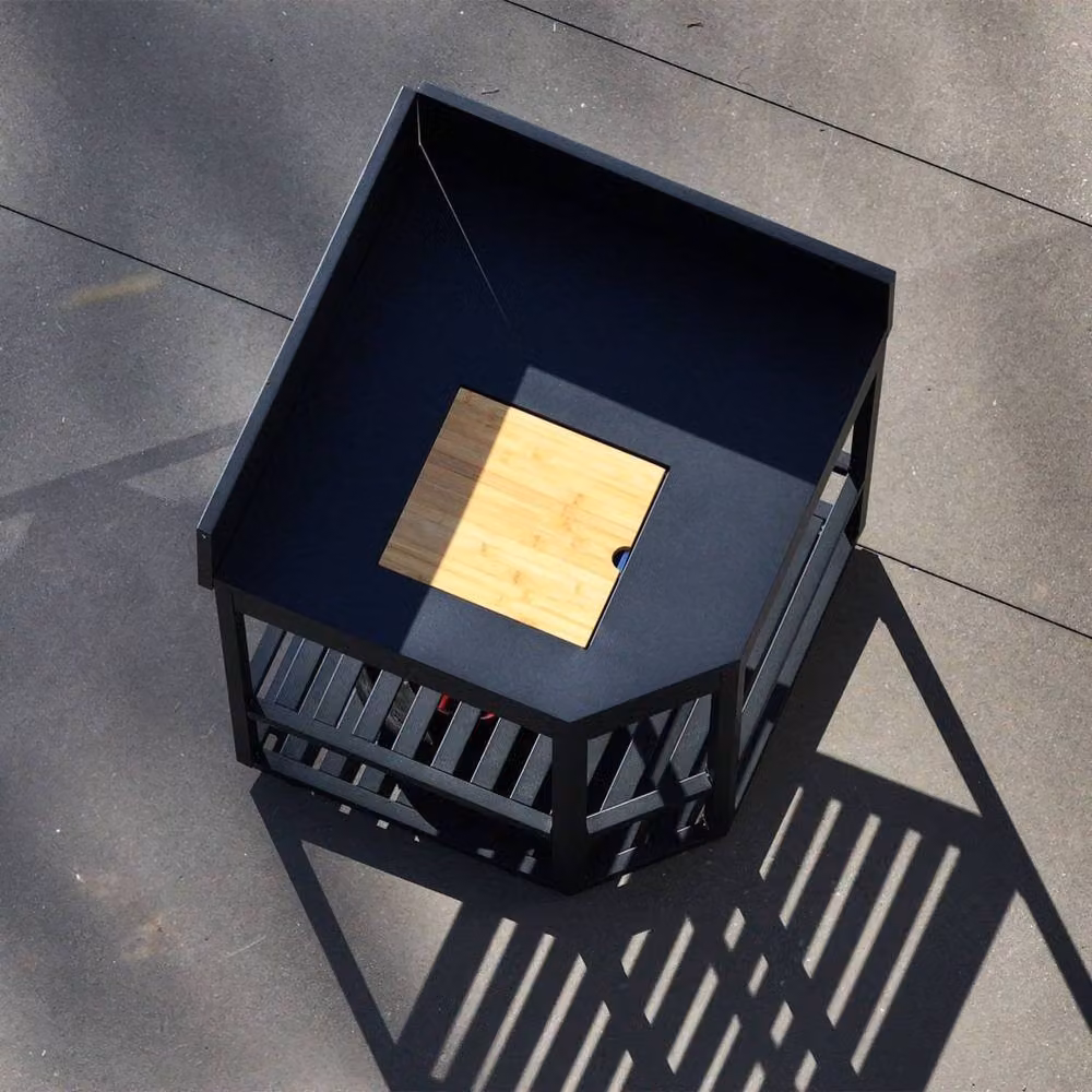 sweeek Modern Outdoor Kitchen Corner Module in Black Steel with Ice Bucket and Wooden Board – 6