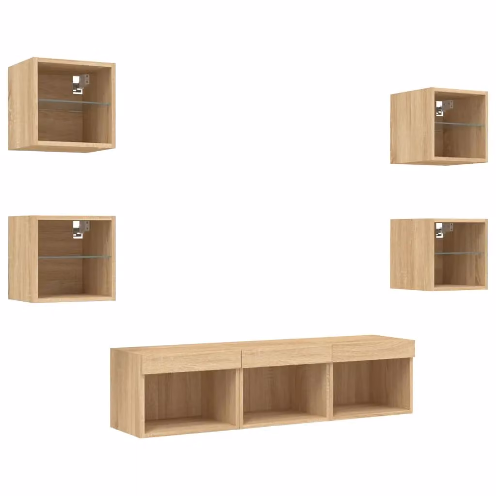 Berkfield Home 7 Piece Modern TV Wall Unit Set with Integrated LED Lighting in Sonoma Oak Brown – 3