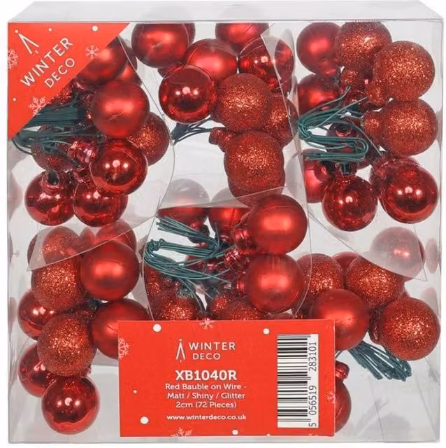 KDMD Red Matt and Shiny Glitter Baubles on Wire, 72 Pack – 1