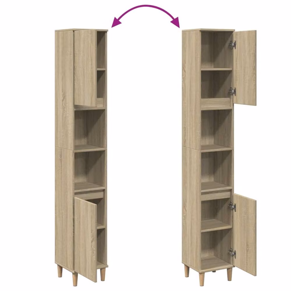 Berkfield Home Sonoma Oak Bathroom Cabinet in Light Brown, W/D/H: 30 x 30 x 190 cm – 4