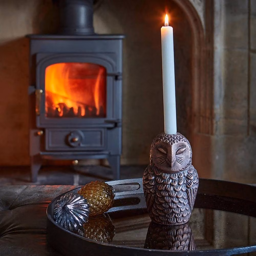 Lemon Pavilion Cast Aluminium Owl Candle Holder in Bronze, L8.5 x W7.5 x H14.5 cm – 3