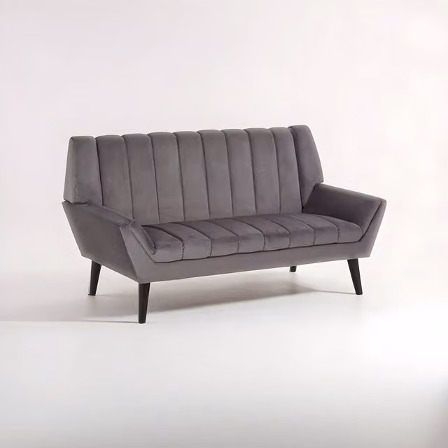 Interiors by Premier Orsina Mid Century 2 Seat Grey and Black Velvet Upholstered Sofa – 1