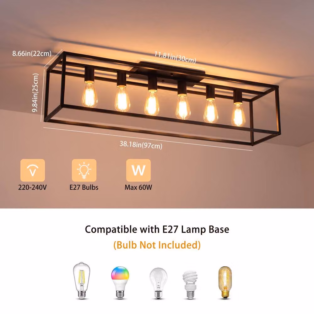NIVOR 6 Light Industrial Iron Cage Flush Mount Ceiling Chandelier in Black – 2