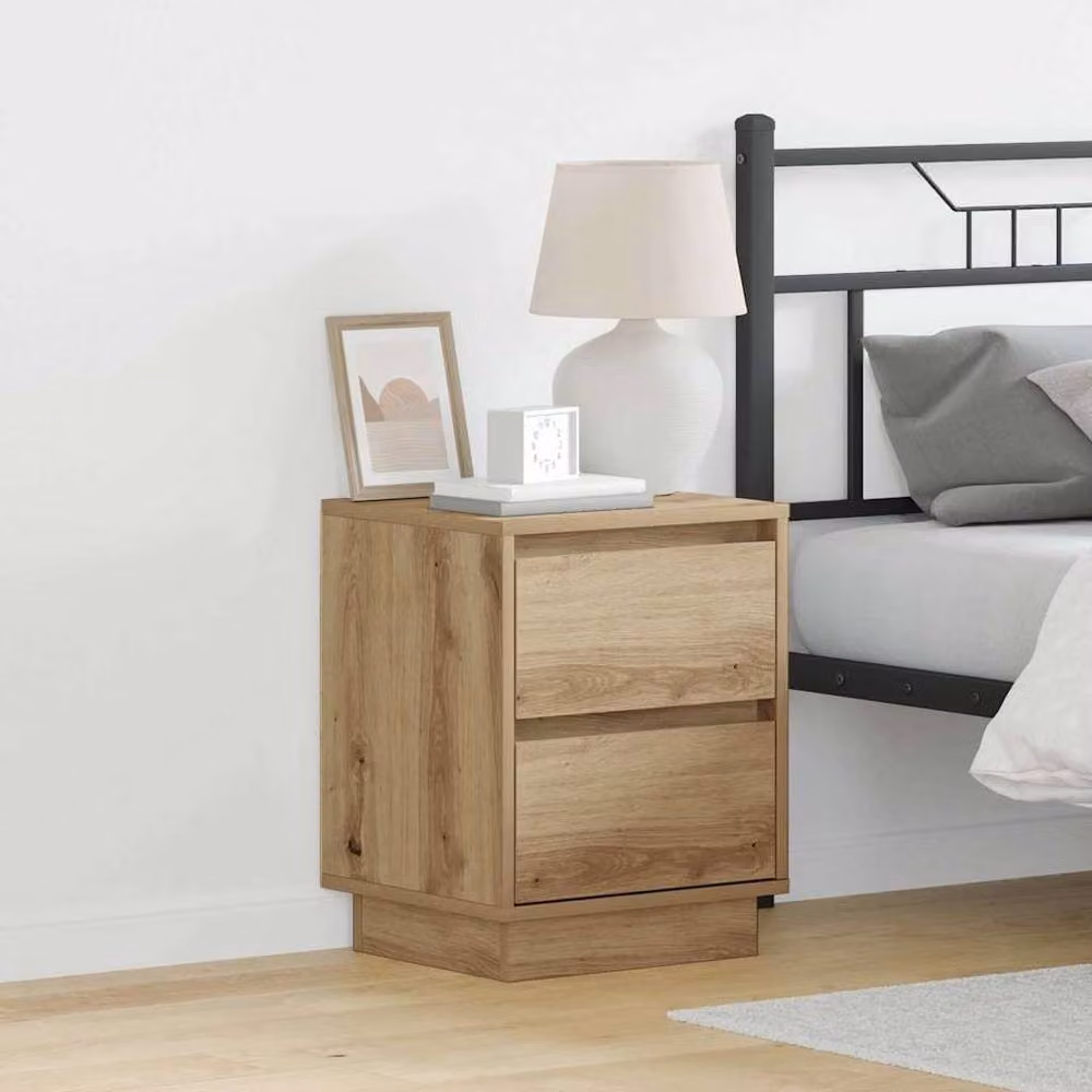 Berkfield Home Set of 2 Artisan Oak Bedside Cabinets with LED Lights and Soft Close Drawers, Brown, W/D/H: 39 x 34.5 x 50 cm – 2