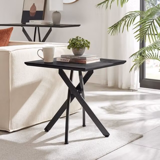 FurnitureboxUK Leonardo Square Black Wood Veneer Side Table – 1