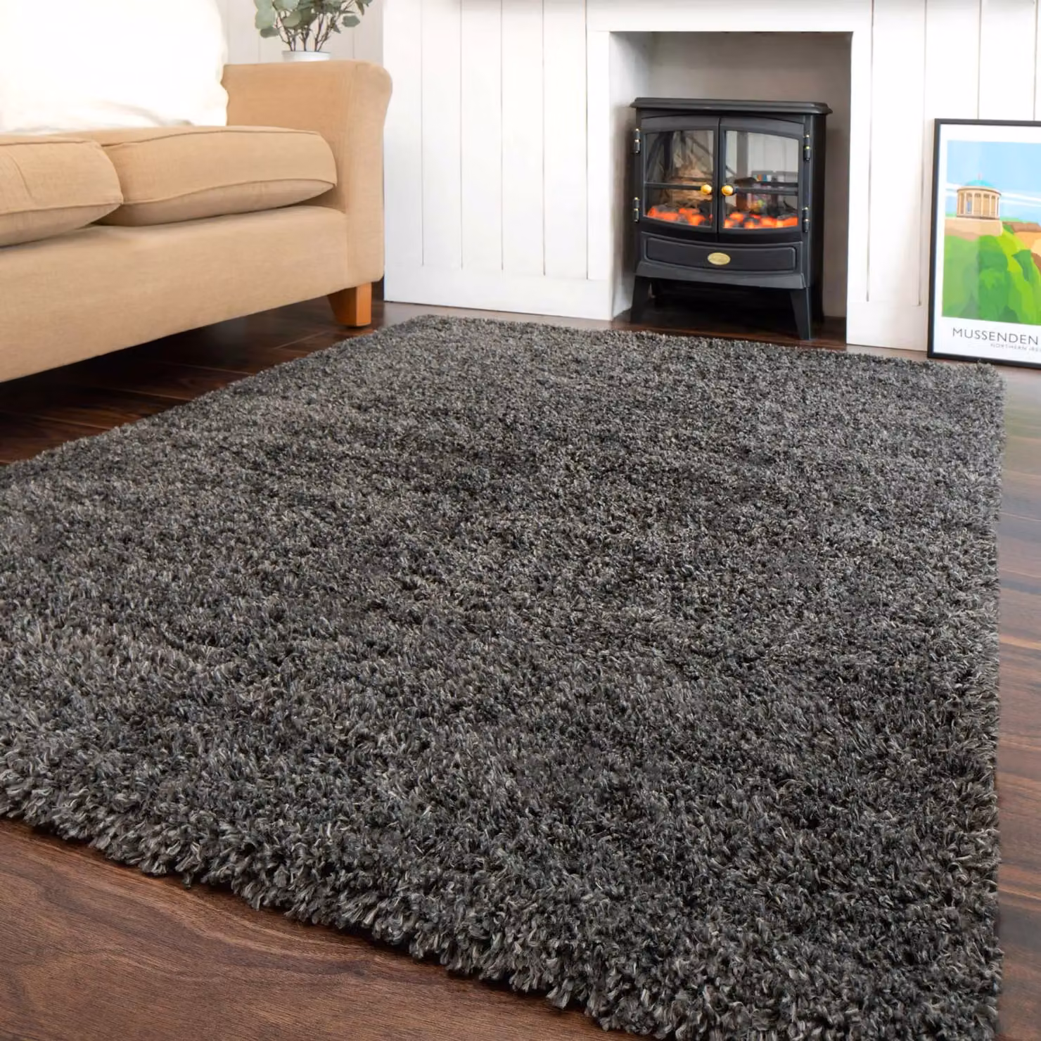 Kukoon Grey Shaggy Soft Fluffy Bedroom Area Rug, W: 120 cm, L: 170 cm – 2