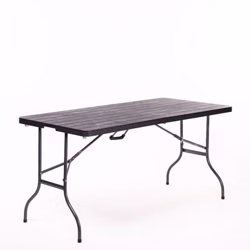 Garden Gear 5ft Folding Rectangular Table in Black Rattan and Wood Effect with Powder Coated Steel Frame