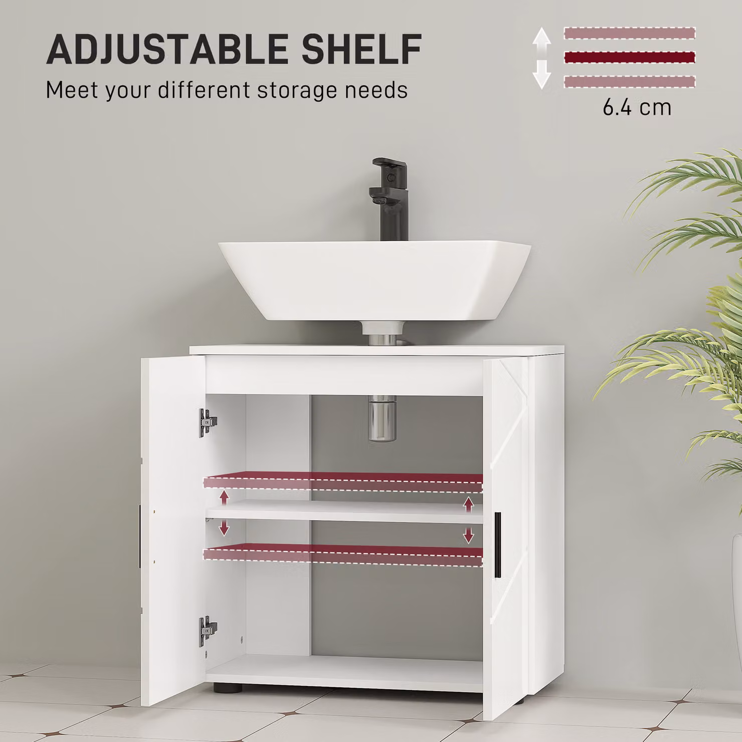 kleankin Under Sink Bathroom Cabinet with Internal Shelves and Soft Close Hinged Doors, White – 2