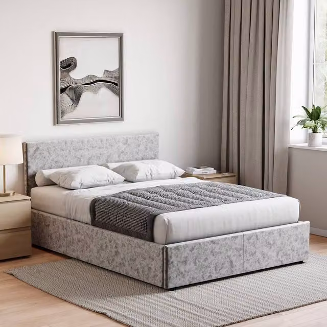 HD Designs Veronica King Size Ottoman Bed in Silver Velvet Fabric, W/D/H: 180 x 200 cm – 1